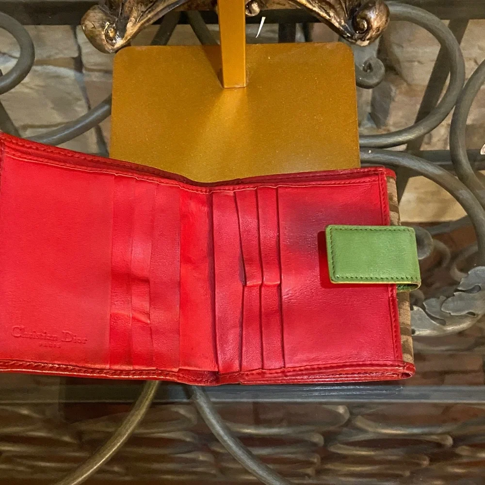 Dior Brown and Red Wallet with Yellow Accent #2